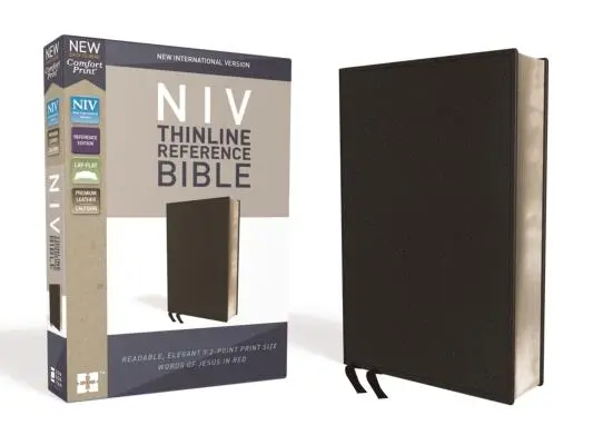 NIV, Biblie de referință Thinline, piele Premium Bonded Leather, negru, ediția Red Letter, Comfort Print - NIV, Thinline Reference Bible, Premium Bonded Leather, Black, Red Letter Edition, Comfort Print