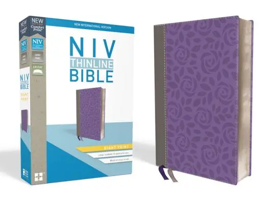 NIV, Biblie Thinline, tipar uriaș, imitație piele, gri/violet, ediția Red Letter - NIV, Thinline Bible, Giant Print, Imitation Leather, Gray/Purple, Red Letter Edition