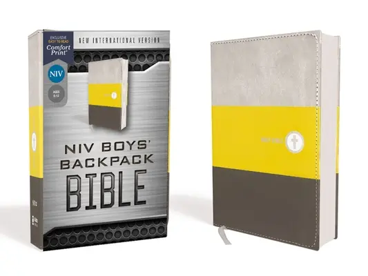 Niv, Biblia Rucsac pentru băieți, Compact, piele moale, galben/gri, Ediție cu litere roșii, imprimare confortabilă - Niv, Boys' Backpack Bible, Compact, Leathersoft, Yellow/Gray, Red Letter Edition, Comfort Print