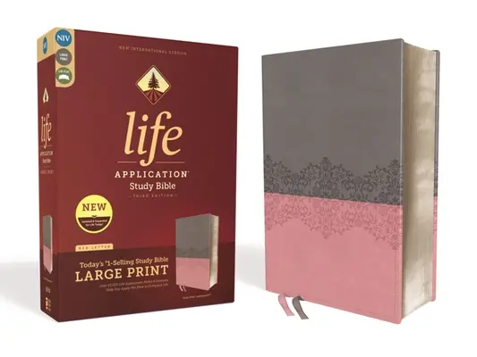 Niv, Biblia de studiu Life Application, ediția a treia, cu caractere mari, Leathersoft, gri/roz, Red Letter Edition - Niv, Life Application Study Bible, Third Edition, Large Print, Leathersoft, Gray/Pink, Red Letter Edition