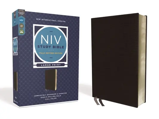 Biblia de studiu NIV, Ediție revizuită integral, Tipar mare, Piele întărită, Negru, Litere roșii, Imprimare confortabilă - NIV Study Bible, Fully Revised Edition, Large Print, Bonded Leather, Black, Red Letter, Comfort Print