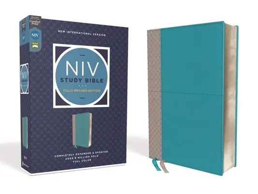 Biblia de studiu NIV, Ediție revizuită integral, Leathersoft, Teal/Gray, Red Letter, Comfort Print - NIV Study Bible, Fully Revised Edition, Leathersoft, Teal/Gray, Red Letter, Comfort Print