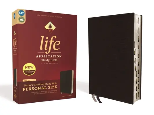 Niv, Biblia de studiu Life Application, ediția a treia, format personal, piele întărită, neagră, indexată, ediție cu litere roșii - Niv, Life Application Study Bible, Third Edition, Personal Size, Bonded Leather, Black, Indexed, Red Letter Edition