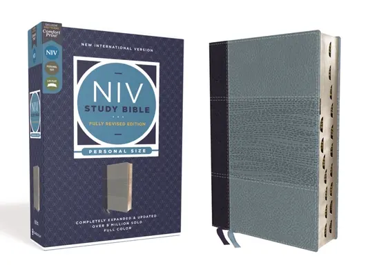 Biblia de studiu NIV, Ediție revizuită integral, Format personal, Leathersoft, Navy/Blue, Literă roșie, Indexare cu degetul mare, Imprimare confortabilă - NIV Study Bible, Fully Revised Edition, Personal Size, Leathersoft, Navy/Blue, Red Letter, Thumb Indexed, Comfort Print