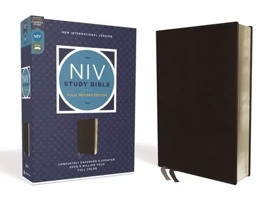 Biblia de studiu NIV, Ediție revizuită integral, Bonded Leather, negru, litere roșii, Comfort Print - NIV Study Bible, Fully Revised Edition, Bonded Leather, Black, Red Letter, Comfort Print