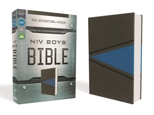Niv, Biblia pentru băieți, piele moale, gri/albastru, imprimare confortabilă - Niv, Boys Bible, Leathersoft, Gray/Blue, Comfort Print