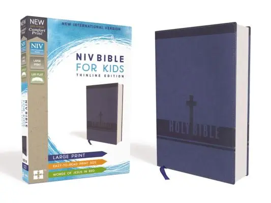 Niv, Biblie pentru copii, tipar mare, Leathersoft, albastru, litere roșii, Comfort Print: Thinline Edition - Niv, Bible for Kids, Large Print, Leathersoft, Blue, Red Letter, Comfort Print: Thinline Edition