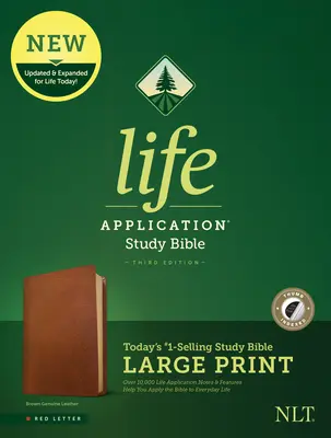 Biblia de studiu Life Application NLT, ediția a treia, tipar mare (Literă roșie, piele naturală, maro, indexată) - NLT Life Application Study Bible, Third Edition, Large Print (Red Letter, Genuine Leather, Brown, Indexed)