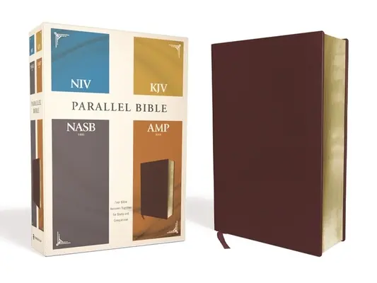 Niv, Kjv, Nasb, Amplificată, Biblie paralelă, piele întărită, Burgundy: Patru versiuni ale Bibliei împreună pentru studiu și comparare - Niv, Kjv, Nasb, Amplified, Parallel Bible, Bonded Leather, Burgundy: Four Bible Versions Together for Study and Comparison