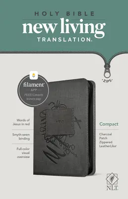 NLT Compact Zipper Bible, Filament Enabled Edition (Literă roșie, piele naturală, Charcoal Patch) - NLT Compact Zipper Bible, Filament Enabled Edition (Red Letter, Leatherlike, Charcoal Patch)
