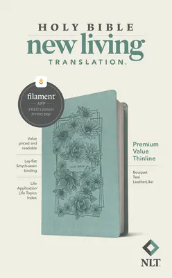 NLT Premium Value Thinline Bible, Filament Enabled Edition (piele, Bouquet Teal) - NLT Premium Value Thinline Bible, Filament Enabled Edition (Leatherlike, Bouquet Teal)