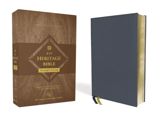 Niv, Biblie Heritage, Passaggio Setting, Piele naturală, Buffalo, Albastru, linie asortată, margini aurite, imprimare confortabilă: Unirea elegantă a cărților Single și Do - Niv, Heritage Bible, Passaggio Setting, Genuine Leather, Buffalo, Blue, Line Matched, Art Gilded Edges, Comfort Print: Elegantly Uniting Single and Do
