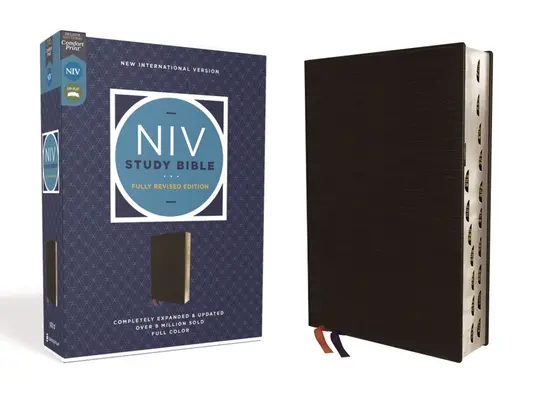 Biblia de studiu NIV, Ediție revizuită integral, Bonded Leather, negru, litere roșii, indexat cu degetul mare, Comfort Print - NIV Study Bible, Fully Revised Edition, Bonded Leather, Black, Red Letter, Thumb Indexed, Comfort Print