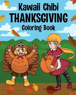 Carte de colorat Kawaii Chibi de Ziua Recunoștinței pentru copii și adulți - Kawaii Chibi Thanksgiving Coloring Book for Kids and Adults