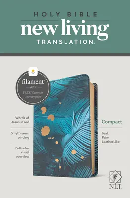 NLT Compact Bible, Filament Enabled Edition (litere roșii, piele naturală, palmă de tei) - NLT Compact Bible, Filament Enabled Edition (Red Letter, Leatherlike, Teal Palm)