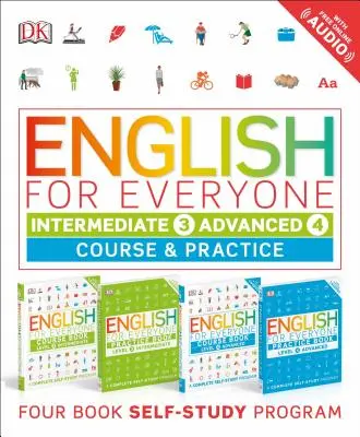 English for Everyone: Intermediate and Advanced Box Set: Course and Practice Books Four-Book Self-Study Program