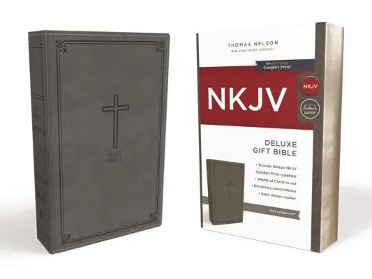 NKJV, Biblie cadou de lux, imitație piele, gri, ediție cu litere roșii - NKJV, Deluxe Gift Bible, Imitation Leather, Gray, Red Letter Edition