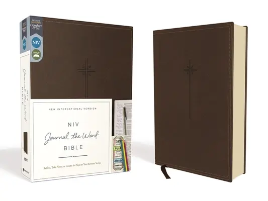 NIV, Journal the Word Bible, imitație piele, maro, Red Letter Edition, Comfort Print: Reflectați, luați notițe sau creați opere de artă alături de cartea dvs. preferată Ver - NIV, Journal the Word Bible, Imitation Leather, Brown, Red Letter Edition, Comfort Print: Reflect, Take Notes, or Create Art Next to Your Favorite Ver