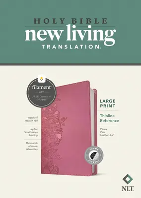 Biblia de referință NLT cu linie subțire și tipar mare, ediția cu filament activat (litere roșii, asemănătoare pielii, roz bujor, indexată) - NLT Large Print Thinline Reference Bible, Filament Enabled Edition (Red Letter, Leatherlike, Peony Pink, Indexed)
