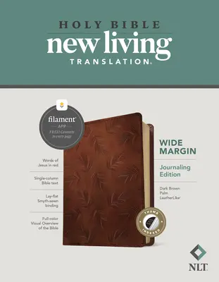 NLT Wide Margin Bible, Filament Enabled Edition (litere roșii, piele, palmă maro închis, indexată) - NLT Wide Margin Bible, Filament Enabled Edition (Red Letter, Leatherlike, Dark Brown Palm, Indexed)