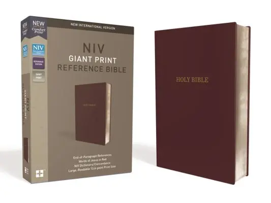 NIV, Biblia de referință, tipar uriaș, aspect piele, Burgundia, ediția Red Letter, tipar confortabil - NIV, Reference Bible, Giant Print, Leather-Look, Burgundy, Red Letter Edition, Comfort Print