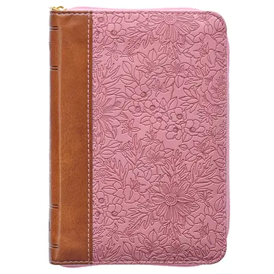 Sfânta Biblie KJV, format mini de buzunar, ediție cu litere roșii din piele artificială - marker cu panglică, versiunea King James, roz/tan, închidere cu fermoar - KJV Holy Bible, Mini Pocket Size, Faux Leather Red Letter Edition - Ribbon Marker, King James Version, Pink/Tan, Zipper Closure
