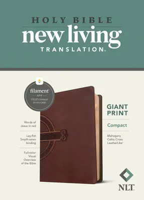 NLT Compact Giant Print Bible, Filament Enabled Edition (Literă roșie, aspect piele, Mahogany Celtic Cross) - NLT Compact Giant Print Bible, Filament Enabled Edition (Red Letter, Leatherlike, Mahogany Celtic Cross)