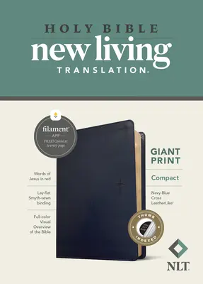 NLT Compact Giant Print Bible, Filament Enabled Edition (litere roșii, piele, cruce albastru marin, indexată) - NLT Compact Giant Print Bible, Filament Enabled Edition (Red Letter, Leatherlike, Navy Blue Cross, Indexed)