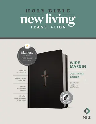 NLT Large Margin Bible, Filament Enabled Edition (Literă roșie, copertă tare din piele, cruce neagră, indexată) - NLT Wide Margin Bible, Filament Enabled Edition (Red Letter, Hardcover Leatherlike, Black Cross, Indexed)