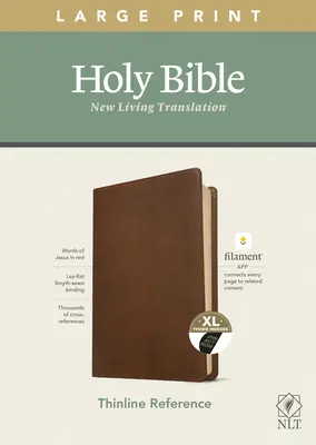 NLT Large Print Thinline Reference Bible, Filament Enabled Edition (Literă roșie, piele naturală, maro rustic, indexată) - NLT Large Print Thinline Reference Bible, Filament Enabled Edition (Red Letter, Leatherlike, Rustic Brown, Indexed)