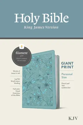 KJV Personal Size Giant Print Bible, Filament Enabled Edition (litere roșii, piele, Floral Leaf Teal) - KJV Personal Size Giant Print Bible, Filament Enabled Edition (Red Letter, Leatherlike, Floral Leaf Teal)