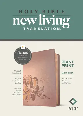 NLT Compact Giant Print Bible, Filament Enabled Edition (Literă roșie, piele, Rose Metallic Peony) - NLT Compact Giant Print Bible, Filament Enabled Edition (Red Letter, Leatherlike, Rose Metallic Peony)