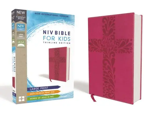 Niv, Biblia pentru copii, tipar mare, Leathersoft, roz, cu litere roșii, Comfort Print: Ediție Thinline - Niv, Bible for Kids, Large Print, Leathersoft, Pink, Red Letter, Comfort Print: Thinline Edition