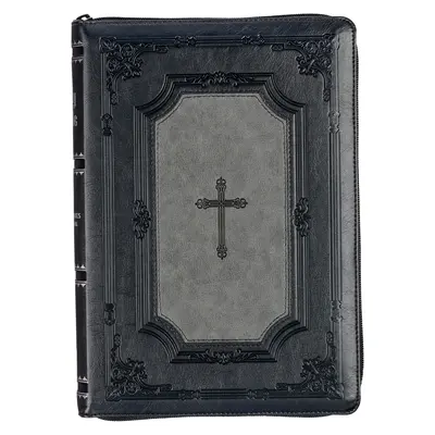 Sfânta Biblie KJV, ediție Super Giant Print Faux Leather Red Letter - indice pentru degetul mare și marker cu panglică, versiunea King James, gri/negru - KJV Holy Bible, Super Giant Print Faux Leather Red Letter Edition - Thumb Index & Ribbon Marker, King James Version, Gray/Black