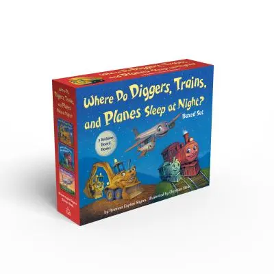 Unde dorm săpătorii, trenurile și avioanele noaptea? Cartea de bord Boxed Set - Where Do Diggers, Trains, and Planes Sleep at Night? Board Book Boxed Set