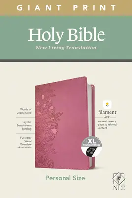 Biblia NLT în format personal cu tipar uriaș, Filament Enabled Edition (litere roșii, piele, roz bujor, indexată) - NLT Personal Size Giant Print Bible, Filament Enabled Edition (Red Letter, Leatherlike, Peony Pink, Indexed)