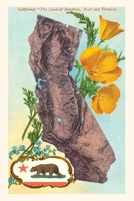 Vintage Journal Harta California cu urs și maci - Vintage Journal California Map with Bear and Poppies