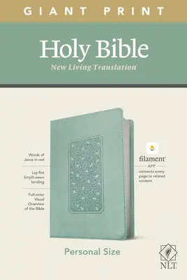 Biblia NLT cu tipar uriaș de dimensiuni personale, ediție cu filament activat (litere roșii, piele naturală, cadru floral teal) - NLT Personal Size Giant Print Bible, Filament Enabled Edition (Red Letter, Leatherlike, Floral Frame Teal)