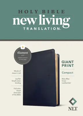 NLT Compact Giant Print Bible, Filament Enabled Edition (Literă roșie, piele, Cruce albastru marin) - NLT Compact Giant Print Bible, Filament Enabled Edition (Red Letter, Leatherlike, Navy Blue Cross)
