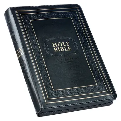 Sfânta Biblie KJV, tipărită în mărime uriașă din piele artificială cu index al degetului mare și marker cu panglică, ediția Red Letter, versiunea King James, neagră, cu închidere cu fermoar - KJV Holy Bible, Giant Print Full-Size Faux Leather W/Thumb Index & Ribbon Marker, Red Letter Edition, King James Version, Black, Zipper Closure