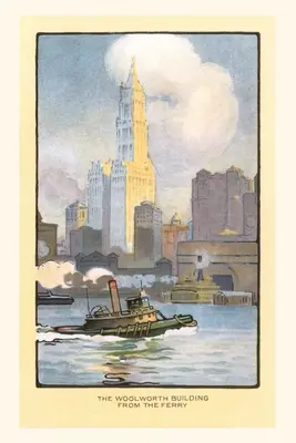 Jurnal de epocă Pictură a clădirii Woolworth din Ferry, New York City - Vintage Journal Painting of Woolworth Building from Ferry, New York City