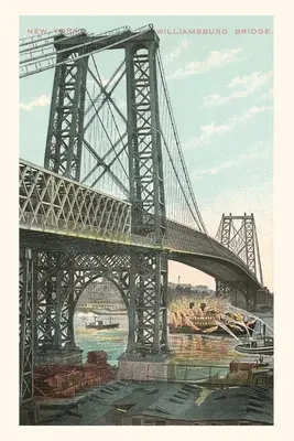 Jurnal de epocă Barcă în flăcări sub podul Williamsburg, New York City - Vintage Journal Boat on Fire under Williamsburg Bridge, New York City