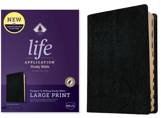 Biblia de studiu NKJV Life Application, ediția a treia, cu caractere mari (litere roșii, piele întărită, neagră, indexată) - NKJV Life Application Study Bible, Third Edition, Large Print (Red Letter, Bonded Leather, Black, Indexed)