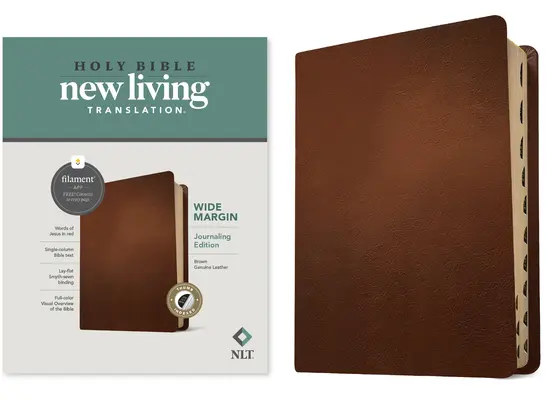 Biblia NLT cu marjă largă, ediție cu filament activat (Literă roșie, piele naturală, maro, indexată) - NLT Wide Margin Bible, Filament Enabled Edition (Red Letter, Genuine Leather, Brown, Indexed)