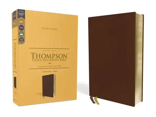 Kjv, Biblia cu lanț de referință Thompson, piele naturală, piele de vițel, maro, margini aurite, litere roșii, imprimare confortabilă - Kjv, Thompson Chain-Reference Bible, Genuine Leather, Calfskin, Brown, Art Gilded Edges, Red Letter, Comfort Print