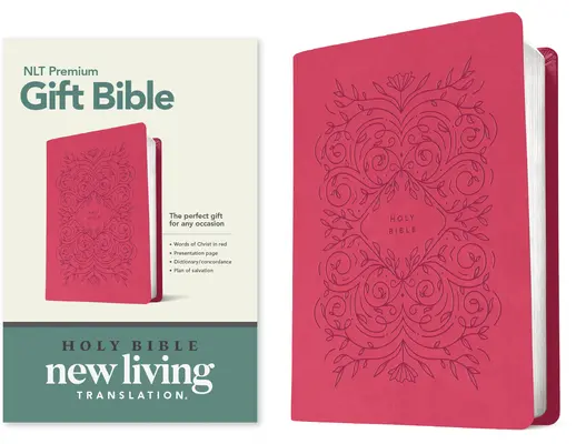 Biblie cadou premium NLT (cu litere roșii, piele naturală, viță de vie roz foarte boabe) - Premium Gift Bible NLT (Red Letter, Leatherlike, Very Berry Pink Vines)