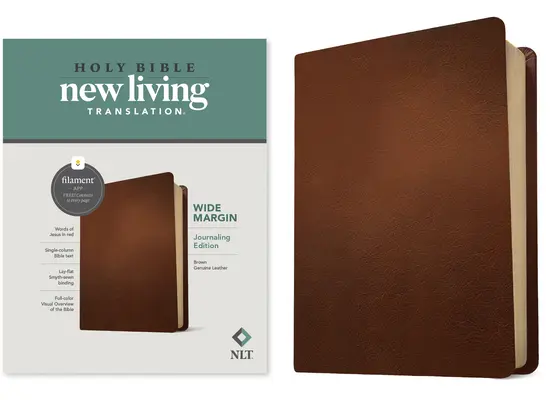 Biblia NLT cu marjă largă, Filament Enabled Edition (Literă roșie, piele naturală, maro) - NLT Wide Margin Bible, Filament Enabled Edition (Red Letter, Genuine Leather, Brown)