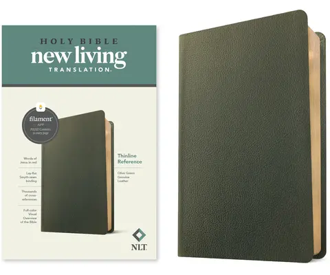 NLT Thinline Reference Bible, Filament Enabled Edition (Literă roșie, piele naturală, verde măslin) - NLT Thinline Reference Bible, Filament Enabled Edition (Red Letter, Genuine Leather, Olive Green)