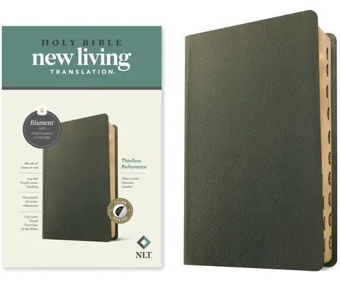 Biblia de referință NLT Thinline, Filament Enabled Edition (litere roșii, piele naturală, verde măslin, indexată) - NLT Thinline Reference Bible, Filament Enabled Edition (Red Letter, Genuine Leather, Olive Green, Indexed)