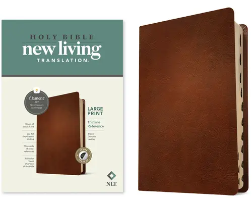 NLT Large Print Thinline Reference Bible, Filament Enabled Edition (Literă roșie, piele naturală, maro, indexată) - NLT Large Print Thinline Reference Bible, Filament Enabled Edition (Red Letter, Genuine Leather, Brown, Indexed)